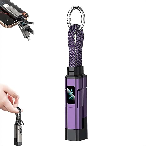 4 in 1 USB C Keychain Charger Cable,65W Fast Charging Short Phone Lanyard Data Cable Fit Light-ning/Type-C/USB-A/USB-C,Portable Multi Charge Digital Display Cord