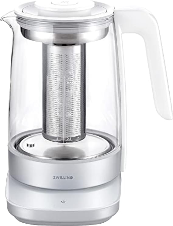 ZWILLING Enfinigy Glass Kettle 1.7L, Tea Kettle, 6 Preset Temps for the Perfect Cup, Tea Timer, Silver