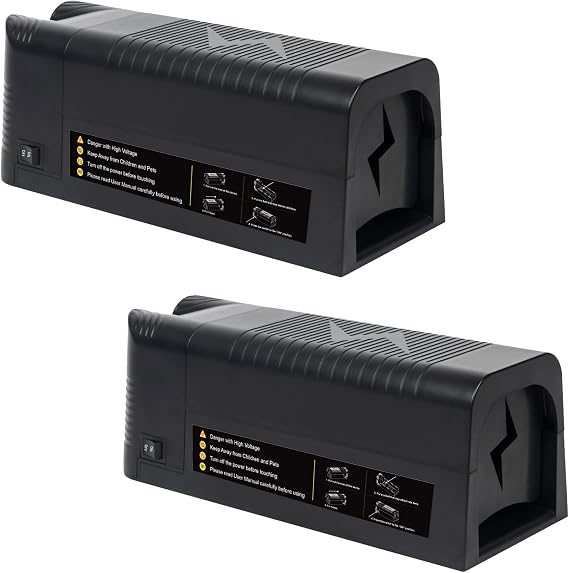 Electric Rat Zapper Electric Mouse Trap Zapper 2 Pack Electronic Mice Control Effective Rodent Trap with Powerful Voltage Mouse Traps Indoor for Home Living Room Kitchen