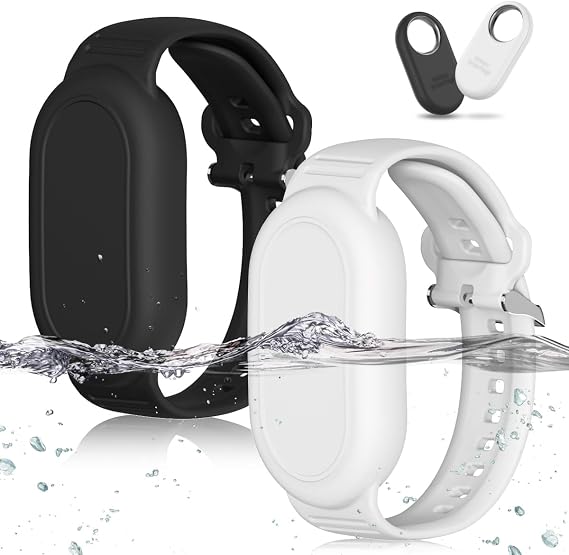 for Samsung Galaxy SmartTag 2 Wristband Holder [2-Pack], Soft Silicone Wristband Smart Tag 2 Holder Kids Bracelet Galaxy Smart Tag 2 Case for Child Elderly (Black+White)