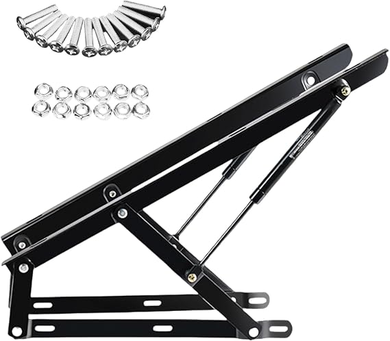 Bed Lift Mechanism, 2 Pack Pneumatic Bed Lift Mechanism, Heavy Duty Gas Spring Storage Kit for Box Bed, Sofa, Space Saving DIY Project Lifter Hardware, 60cm/80cm/100cm/120cm/150 cm, White, black(Black