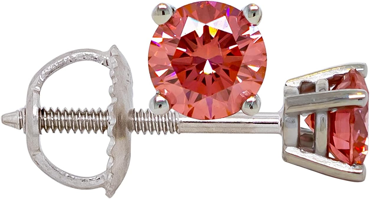 IGI Certified 2.00 Carat Lab-Created Diamond Stud Earrings 14k White Gold Womens VS2-SI1 Clarity (White I-J, Blue, Pink)