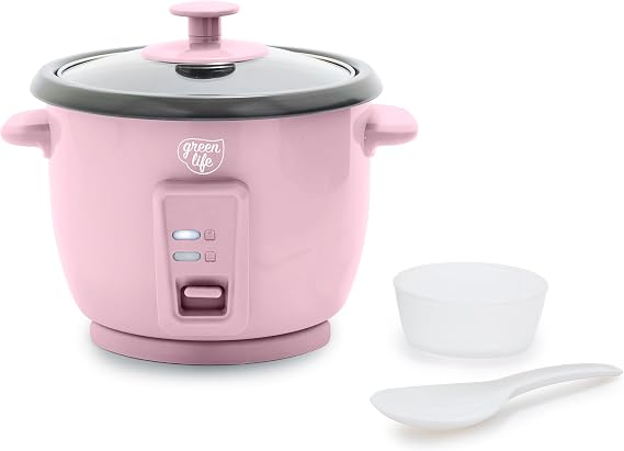 GreenLife Rice Cooker, 3-Cups Uncooked/6-Cups Cooked, Pink