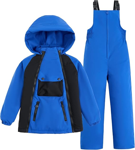JiAmy Kids 2 Piece Snowsuit Set Winter Hooded Puffer Jacket & Snow Bib Pants Ultralight Outfit Boy Girl Ski Suits