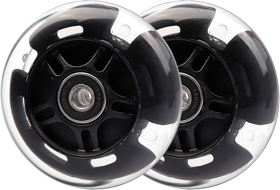 Rear 80mm Light Up White Flashing 3-Wheeled Kid Scooter Replacement Wheels for Kid Push Kick Scooter, 2-Pack (Black)