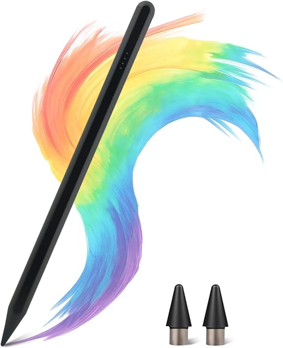Stylus Pen for iPad 2018-2026, Palm Rejection & Tilt Sensitivity, Magnetic Attachment,4 LED Indicators, Compatible with iPad Pro M4/M3/M2, iPad Air M2, iPad 10th Gen, iPad mini 6, Black
