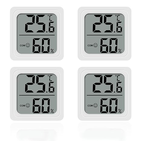 4PCS Room Thermometer, Digital Room Hygrometer Accurate Temperature Humidity Meter Gauge Monitor Indoor Humidity Meter Large LCD Display Celsius for House Greenhouse Baby Office Garden Cellar (White)