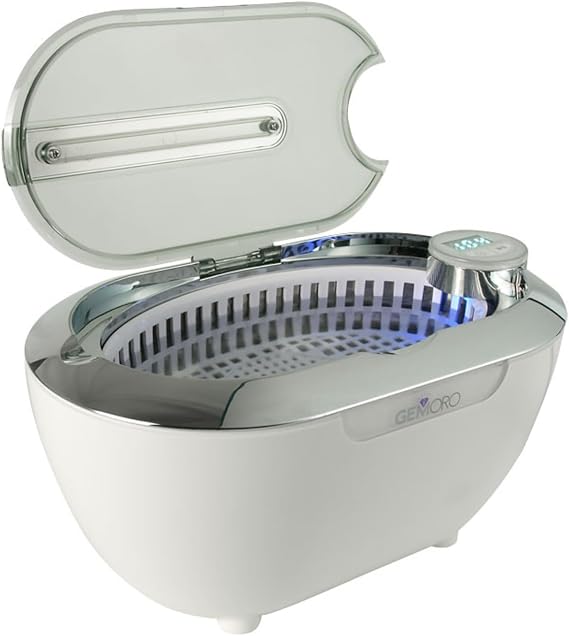 GemOro LUXESPA | Personal Ultrasonic Jewelry & Eyeglass Cleaner with 5 User-Programmable Timed Cleaning Cycles | Professional Performance Machine for Rings Watches Glasses Earrings Retainers