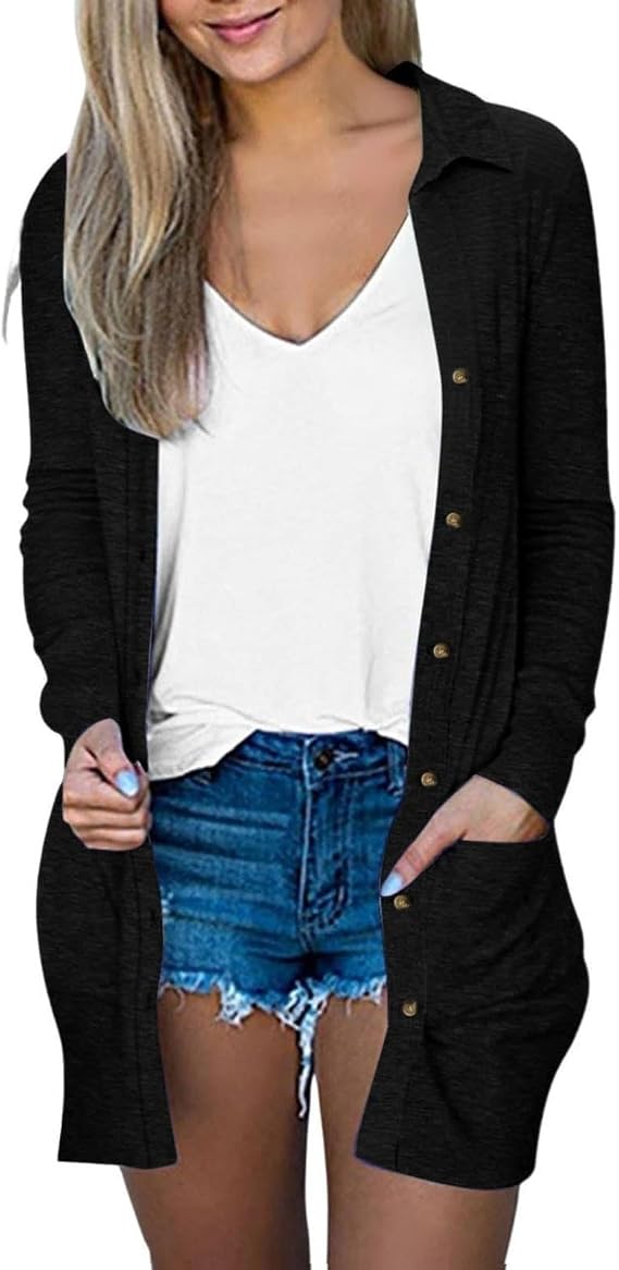 Lightweight Fall Cardigans For Women - Long Sleeve Open Front Lapel Neck Cardigan Casual Loose Comfy Sweaters