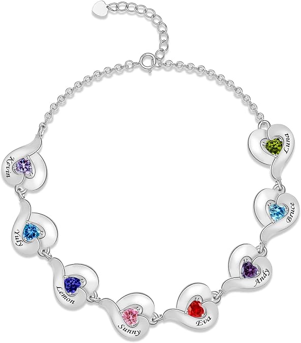 Custom Heart Bracelet for Women Mothers Heart Charm Bracelet
