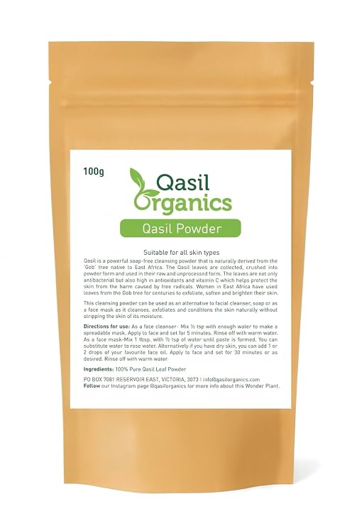 Qasil Organics - 100% Pure Qasil Leaf Powder - Deep Pore Cleansing Facial & Body Mask - Hair Cleanser & Mask - Soap Free - 3.5 oz