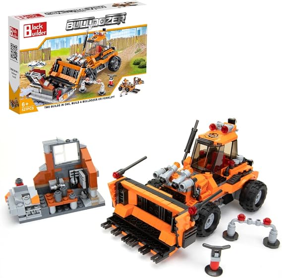 Block Builder Bulldozer Block Set (521pcs) and Construction Forklift. Two Building Kits in one Set! Toy Blocks Suitable for Boys and Girls.