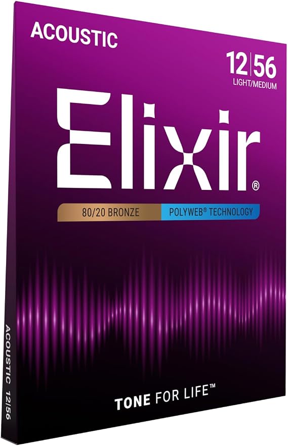 Elixir Strings 80/20 Bronze Acoustic Guitar Strings w POLYWEB Coating, Light/Medium (.012-.056)
