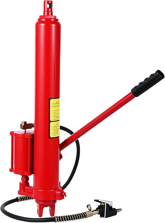 8 Ton Hydraulic/Air Long Ram Jack, Heavy-Duty Engine Hoist Cylinder with Clevis Base & Air Pump, Cherry Picker Cylinder for Shop Cranes, Garage, Farm, and Mechanical Use