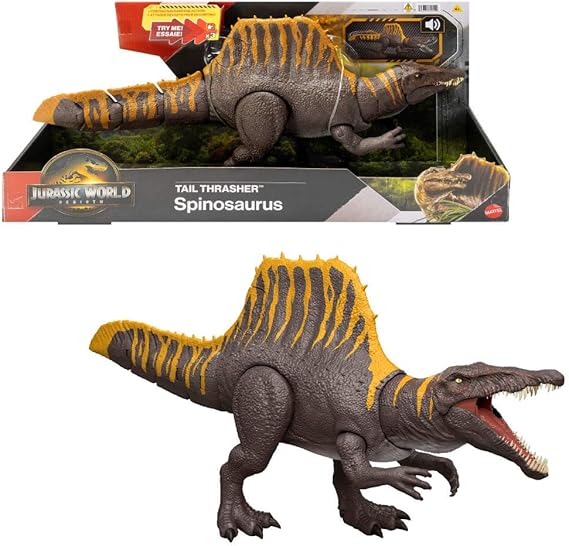 Mattel Jurassic World Rebirth dinozor oyuncağı, 2 saldırı hareketine sahip Spinosaurus aksiyon figürü, filmden uyarlanan tasarım, bükülebilir eklemler, dijital oyunlar, JGB56