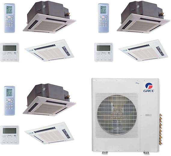 Gree 36,000 BTU Multi21+ Tri-Zone Ceiling Cassette Mini Split Air Conditioner Heat Pump 208/230V SEER 21 (12-12-18)