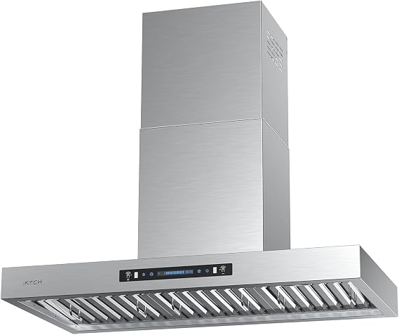 IKTCH 36 Inch Wall Mount Range Hood with 900CFM, 4-Speed Fan, Ducted Range Hood, Gesture Sensing & Touch Control, Durable Stainless Steel