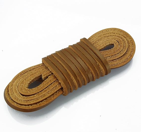 (TM) 3mm Flat Genuine Leather Shoe Lace Boot Lacing Strip Cord Braiding String Light Brown(72 Inches)