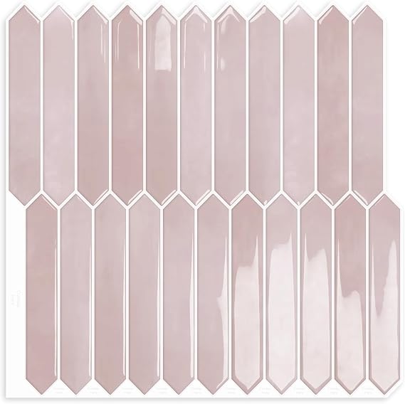10 Sheets Long Hexagon Tile Peel and Stick Backsplash | Self-Adhesive Wall Tiles Stick on Back Splash for Kitchen, Bathroom, Fireplace,RV(Pink,12"12")