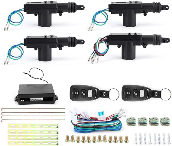 Car Central Lock Universal Central Door Actuator Remote Control Conversion Kit for 4-Door Keyless Vehicle Access System 433.92MHz Locking Kit