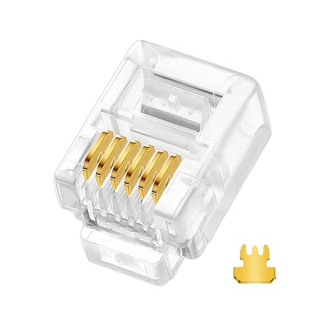 EZYUMM 20PCS RJ12 Connector, 6P6C Modular Telephone Connector Plugs(with 3-pronged Contacts) for Solid or Stranded Phone Line Cord Conductors