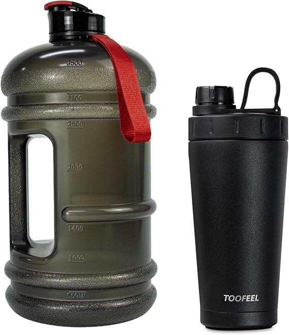 TOOFEEL 1 Gallon Water Bottle Bundle with 20 oz Insulated Shaker Bottle