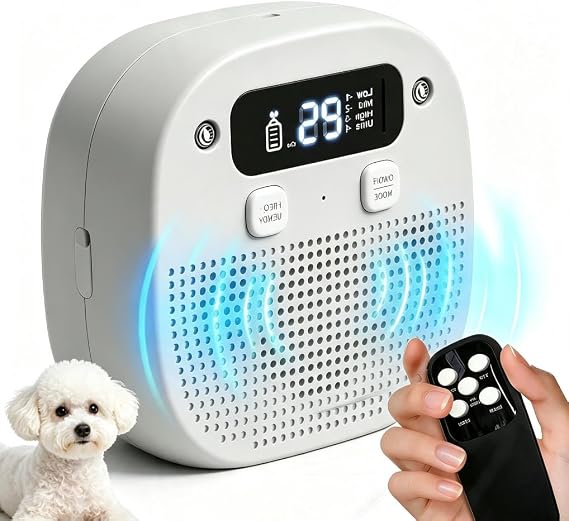 Dog Barking Control Devices, Anti Barking Device for Dogs with Remote Control, Ultrasonic & Sensor Technology, Rechargeable, Waterproof, Adjustable Modes & Frequencies, Bark Box Indoor Outdoor(White)