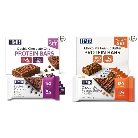 HMR Protein Bars 24 Count Double Chocolate Chip & Chocolate Peanut Butter | High-Protein, Low-Calorie Snack or Dessert | 10g Protein per Bar | Supports Weight Maintenance & Healthy Lifestyle