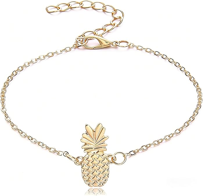 Andelaisi Boho Pineapple Ankle Bracelet Vintage Pineapple Foot Chain Gold Fruit Pineapples Bracelet Lightweight Pineapples Chain Anklet Bracelet Jewelry for Women