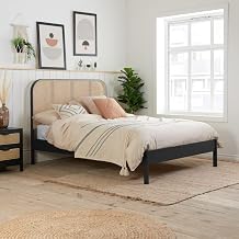 happybeds Rattan Wooden Bed, Margot Black Wooden Bed Frame, Double, King Size (Double)