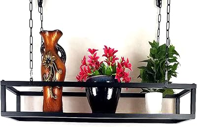 Ceiling Hanging Shelf Kitchen Storage Shelving, Grid Base Plate Floating Racks 6080100120140cm Plant Flower Stand for Bar Kitchen Living Room120x25x15cm
