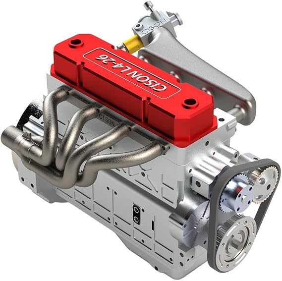 CISON L4-26CC Engine Model Kit that Works, Miniature OHV Inline 4-Cylinder 4-Stroke Water Cooled Assembly Engine Model for RC Car Modification/Display Collection (Kit Version)