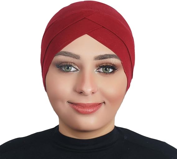 Solid Color Full Cover Inner Hijab Caps Muslim Forehead Cross Turban Stretch Hijab for Women Head Scarf Under Hijab
