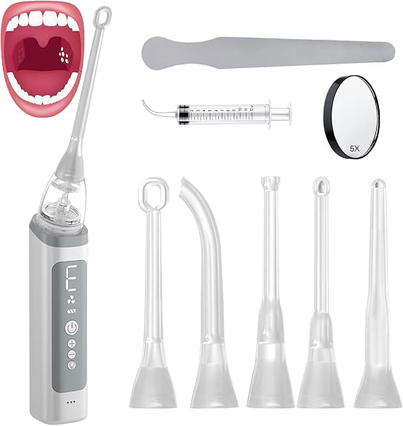 Electronic Tonsil Stone Removal Tool Oral Irrigator with Irrigation Syringe and 5X Magnifying Glass for Tonsil Stone Removal(009)