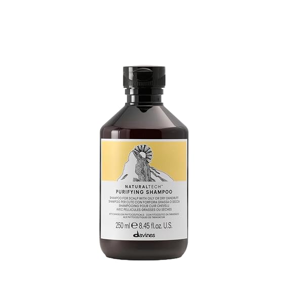 Davines Naturaltech Purifying Shampoo, Clarifying & Anti-Dandruff for Dandruff (Oily or Dry) - With Dandelion Phytoceuticals - Cleanser for Scalp with Dandruff, 8.45 Fl Oz