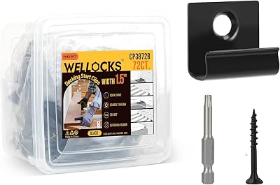 WELLOCKS Start Clips 1.5 Width Black 72 Pack with Deck Screws T25 Bit Universal Starter Clips for 400 SQ. FT. of Decking Board Hidden Clip Fastener 72PCS Black