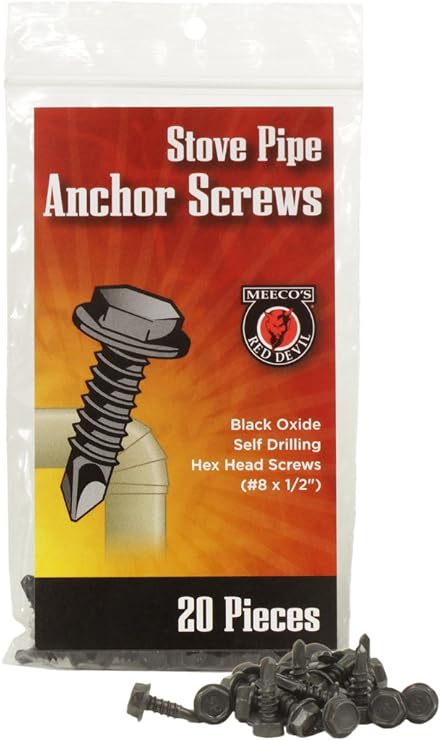 Meeco's Red Devil 5020 Black Oxide Stovepipe Anchor Screws - Self-Drilling Hex Head Screws (#8 x 1/2 in, Pack of 20)