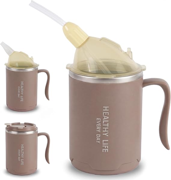 400ml Adult Sippy Cup, 3-in-1 Elderly Spill Proof Cups, Beakers for Elderly, Stainless Steel Drinking Cups Non Spill Sippy Cup for Adults with Handle for Elderly, Disabled People