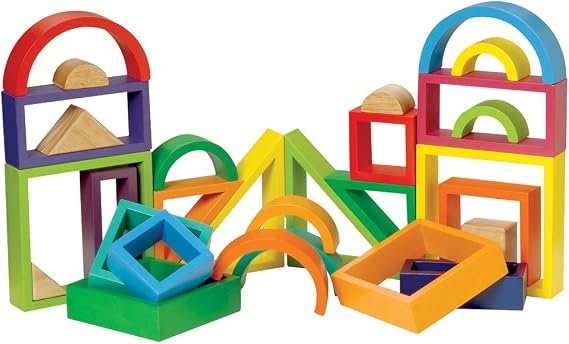 Constructive Playthings 38 Piece Hardwood Multi-Colored Designer Toy Blocks Set
