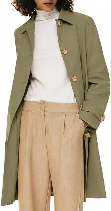 Orolay Women's Single Breasted Trench Coat Mid Long Classic Lapel Windproof Slim Outerwear Coats
