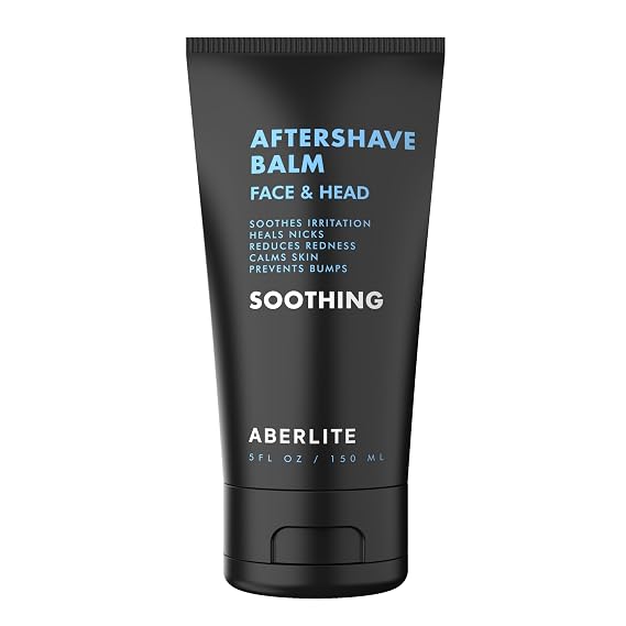 Aberlite Aftershave Balm for Men Soothes Razor Burn, Reduces Redness & Prevents Bumps Head & Face Formula Heals Nicks & Cuts 5 FL OZ