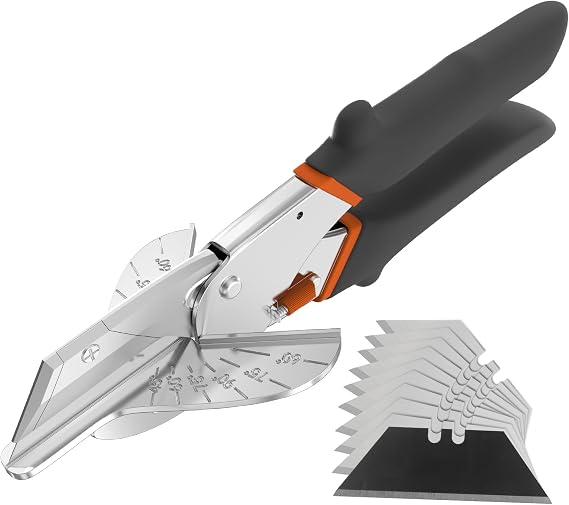 GARTOL Multi Angle Miter Shear Cutter - Multifunctional Trunking Shears for Angular Cutting of Moulding and Trim Multipurpose Quarter Round Cutter Adjustable at 45 to 135 Degree with Spare 10 Blades