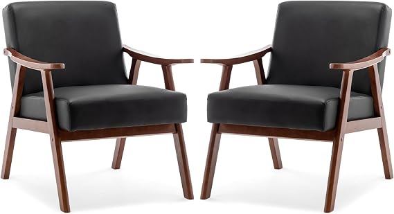 Rovibek Accent Chairs Set of 2 - Upholstered Accent Chair with Arms - Mid Century Modern Accent Chairs with Wood Frame, Upholstered Arm Chairs with 5.9in Thick Foam, Black