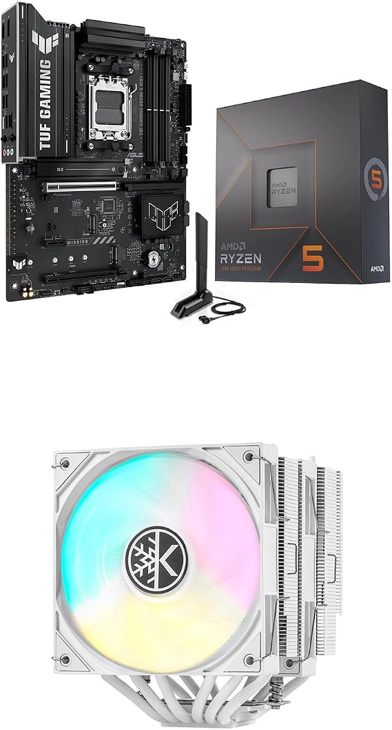 MICRO CENTER 3-in-1 Combo, KINGCOOL Iron Wind 120 120mm ARGB CPU Coolor White, AMD Ryzen 5 7600X CPU Processor, ASUS TUF Gaming B650E-E WiFi ATX Motherboard