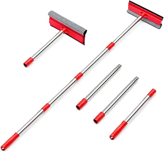 DSV Professional Squeegee for Window Cleaning with Long 55" Extension Handle, Window Cleaning Kit, 2-in-1 Window Squeegee, Car Window Cleaner Tool, Window Cleaner for High Outdoor Windows