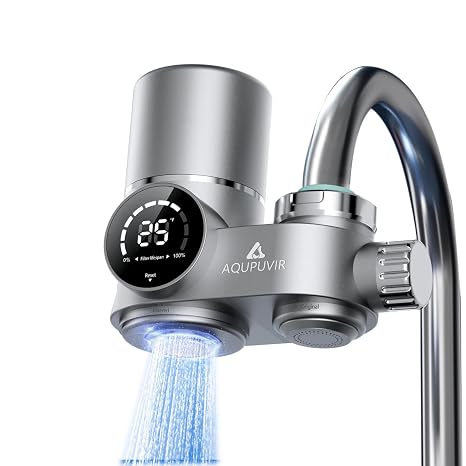 Faucet Water Filter for Kitchen Sink, NSF Certified, High Flow Faucet Water Filter No Wait, Faucet Mount Water Filtration System with Real-Time Filter Life Indicator, Silver
