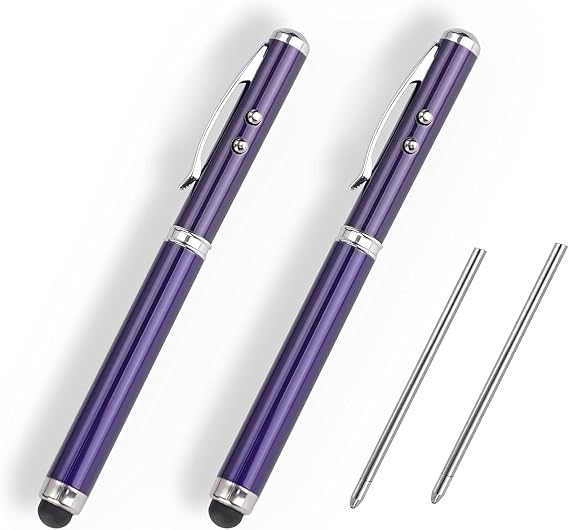 Metal Multi-Function Pen, Touch Screen Stylus, Flashlight with White Light, Creative Christmas and Birthday Gifts (2 Transparent Blue)