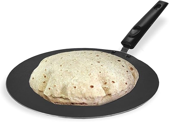 DBY Nonstick Roti Pan 275mm | 2.6mm Thick Flat Tawa for Chapati, Roti, and Paratha Gas Stove Compatible Non-Stick Griddle Pan with Cool Touch Handle Skillet Crepe Pan Dosa Tava