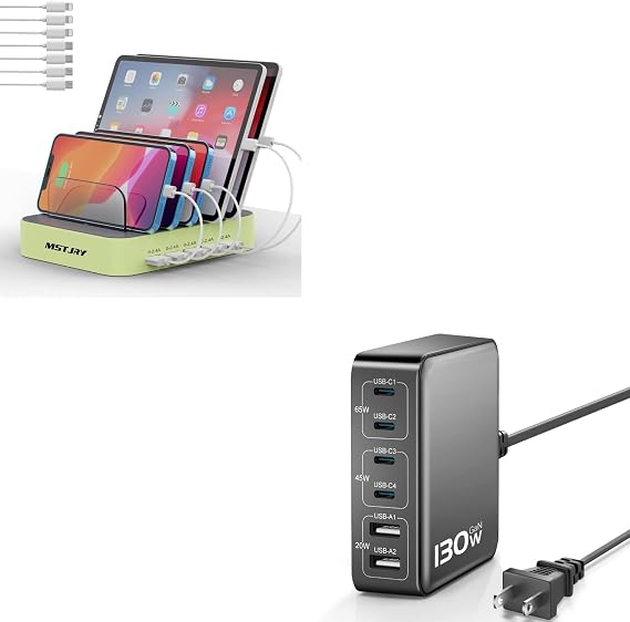 Charging Station for Multiple Devices Cyan and 4C2A Fast Charging Station