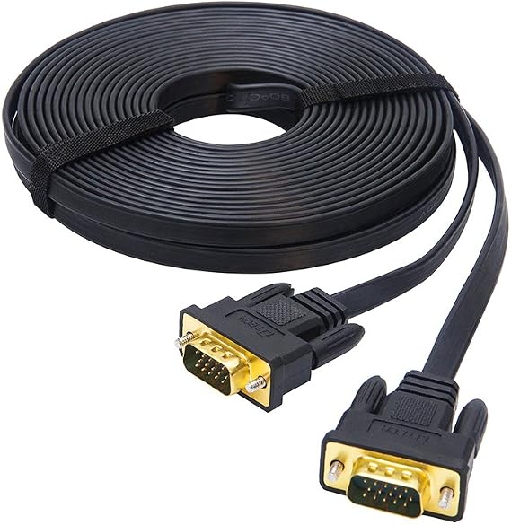 DTECH 10m Ultra Thin Flat Computer Monitor VGA Cable Long 32 Feet Male to Male 15 Pin Connector Standard SVGA Wire Black